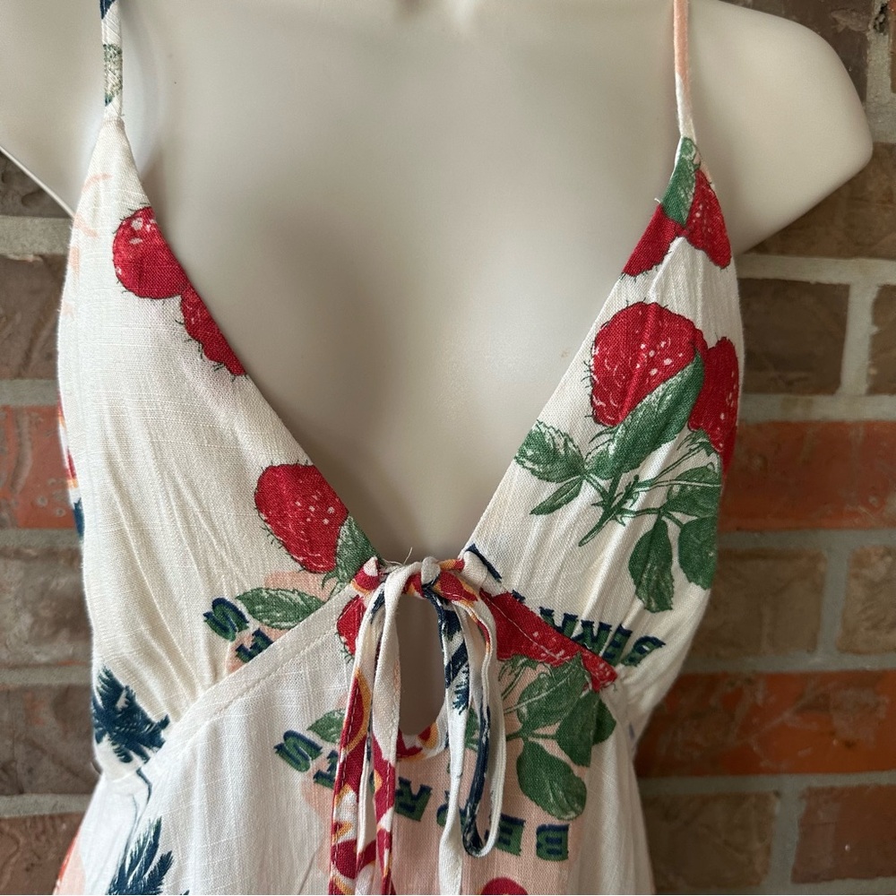 Paper Heart Anthropologie Fresh Fruits Berries Peaches Linen Blend Maxi Dress M - Picture 4 of 10